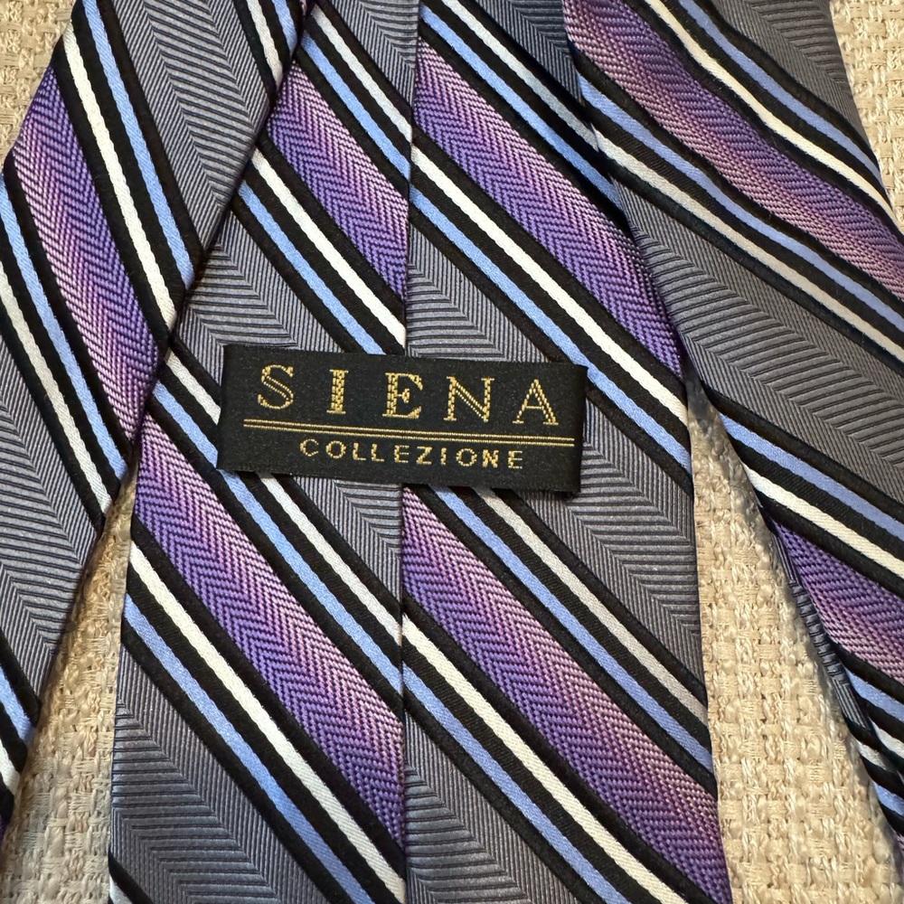 Siena Gray and Purple Striped Men's Tie - Picture 2 of 2